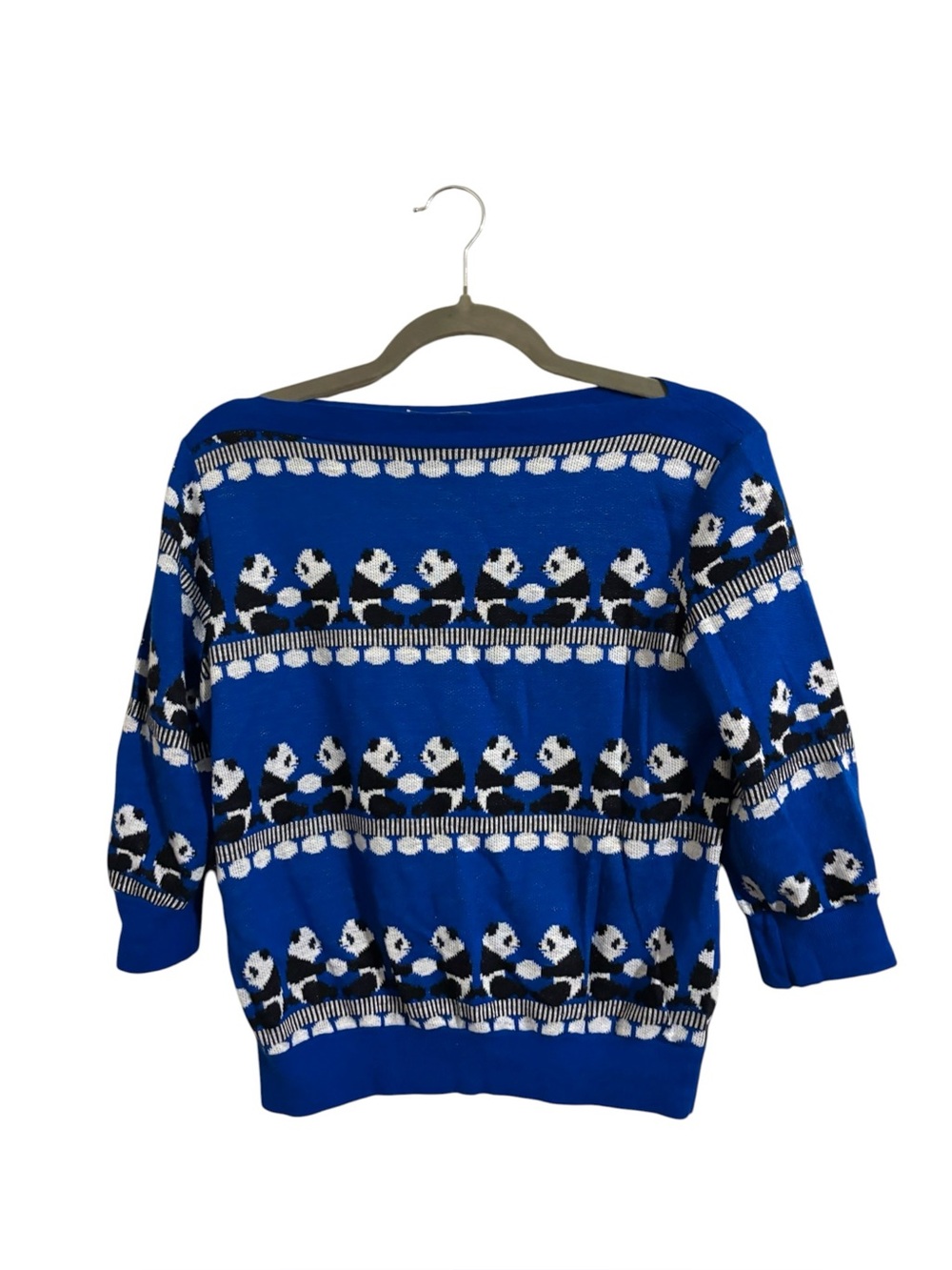 Vintage Another Name Blue Panda Bear Print Novelty Sweater